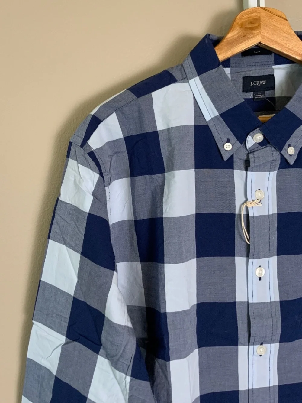 J. Crew Factory Gingham Buffalo Check Slim Washed Button Down Oxford Shirt